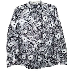 Talbots Petite Non-Iron Floral Paisley Long Sleeve Button-Up Shirt Size 14P